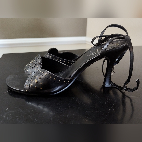 Bonnibel black studded heeled leather sandals with wrap around ankle strap. - Picture 2 of 9